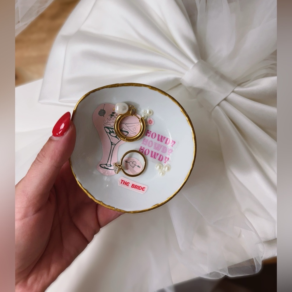 “THE BRIDE” Pink & Gold Trinket Dish Western Glam Nashville Bach Theme 24k Gift
